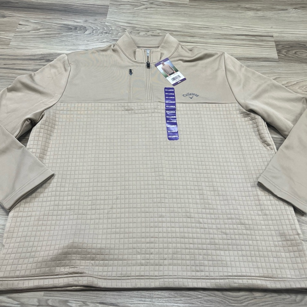 Callaway Quarter Zip UPF 50 Sun Protection Pullover Chinchilla Tan Men's 2XL $88
